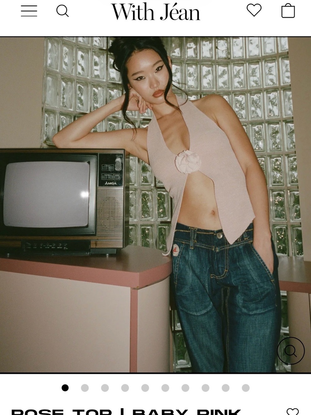 With Jean Baby Pink Rose Halter Crop Top